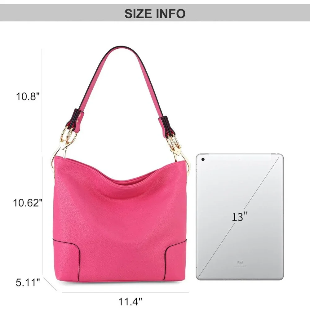 Women's Pink Satchel Bucket Top Wide Handle Elegant Stylish Shoulder Hobo Bag